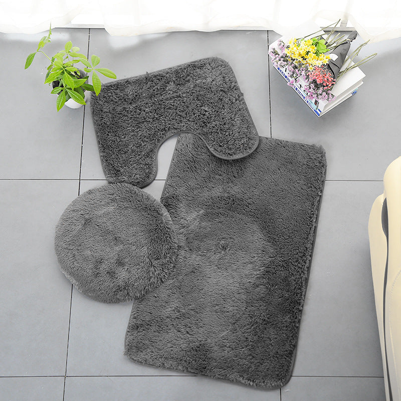 3pcs Toilet Seat Cover Pads Cashmere-like Carpet Solid Color Bathroom Bathtub  Set Silk Wool Floor  Non-Slip  Plush