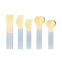 Lade das Bild in den Galerie-Viewer, 304 Stainless Steel Flatware Sets 20PCs Bright Golden Knife Fork Dessert Spoon and Fork Set
