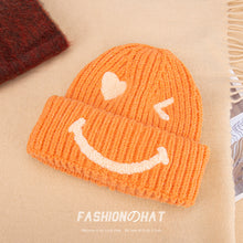 Load image into Gallery viewer, Warm Winter Knit Beanie Hats  Embroidered Smiley Woolen Cap Couple Pullover Unisex

