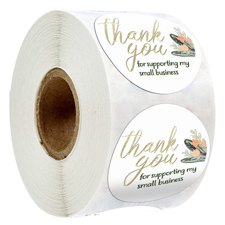 2x500pcs Xmas Christmas  Stickers Roll Label Flower Thank You  Supporting My Small Business Thank You
