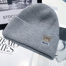 Load image into Gallery viewer, Warm Winter Knit Beanie Hats Autumn and Winter Bear Embroidery Wool Women Street Warm Ear Protection Male Unisex
