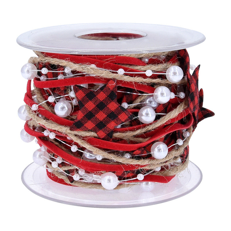 2 Rolls Christmas Packing Materials Red Black Plaid Five-Pointed Star Christmas Tree DIY Gift Bandage