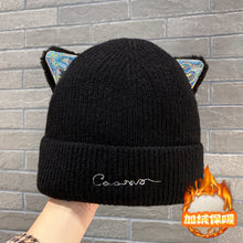 Lade das Bild in den Galerie-Viewer, Warm Winter Knit Beanie Hats Women's Autumn and Winter  Korean Style Embroidered Letter Wool Cat Ears Unisex
