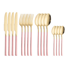 Lade das Bild in den Galerie-Viewer, 304 Stainless Steel Flatware Sets Golden Square Handle Steak Knife, Fork and Spoon 16pcs
