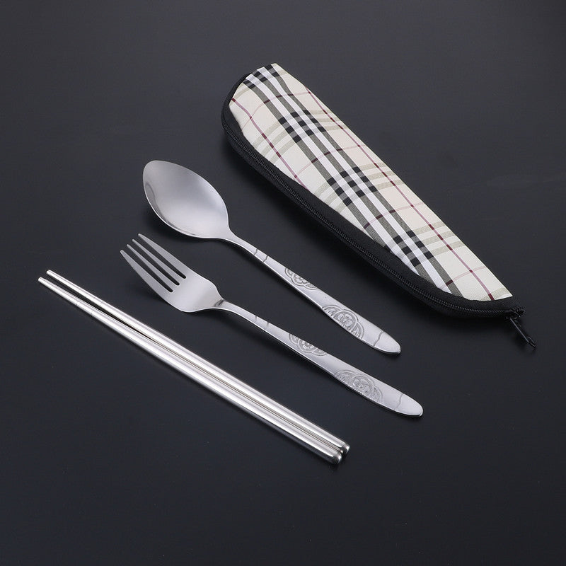 304 Stainless Steel Flatware Sets 2/3pcs Student Household Portable Chopsticks Spoon Kit