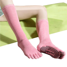 Lade das Bild in den Galerie-Viewer, 2 Pair Ladies and Man Silicone Non-Slip Yoga Pilates Socks, Cotton Multicolor Long Tube Toe Socks
