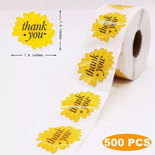 Load image into Gallery viewer, 2x500pcs Christmas Xmas Roll-up Special-Shaped Yellow Daisy Petals Thank You Sticker Self-Adhesive Gift Label tape
