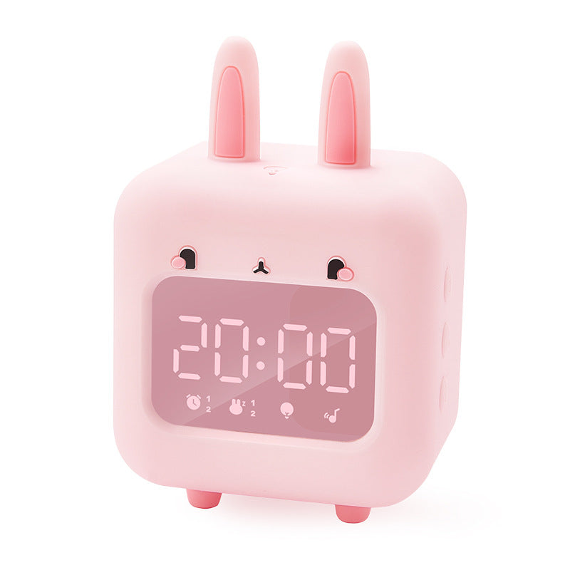 Smart Multi-Function Alarm Clock LED Display Naughty Rabbit SD Card Custom Ringtone Silicone Night Light for Children