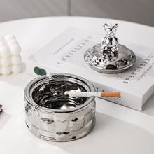 Load image into Gallery viewer, Ashtray Embossed Ceramic  Household Living Room Lid Prevent Fly Ash Silver Ashtray
