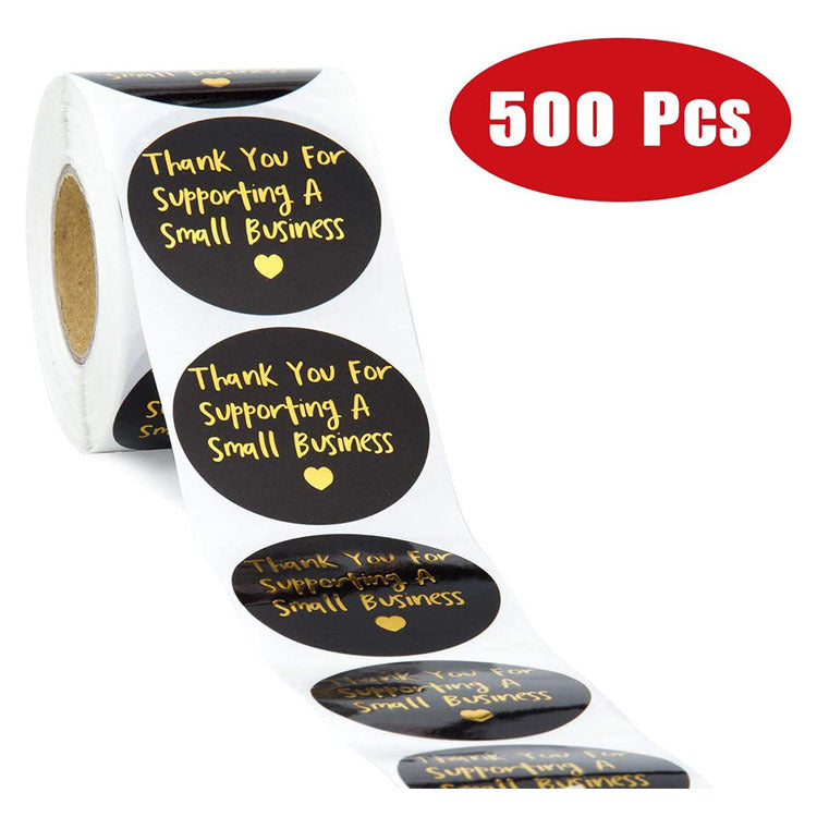 2x500pcs Xmas Christmas  Stickers Roll Label Black Background Bronzing Thank You  Business Love Gift Baking