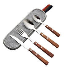 Lade das Bild in den Galerie-Viewer, 304 Stainless Steel Flatware Sets 4PCs Rosewood Wooden Handle Knife, Fork and Spoon with Storage Bag
