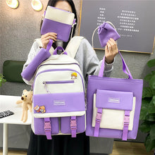 Load image into Gallery viewer, New Five-Piece Schoolbag Female Korean Harajuku Contrast Color Large Capacity
