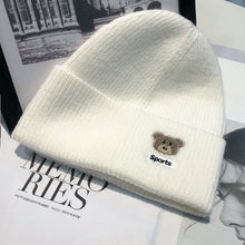 Load image into Gallery viewer, Warm Winter Knit Beanie Hats Autumn and Winter Bear Embroidery Wool Women Street Warm Ear Protection Male Unisex
