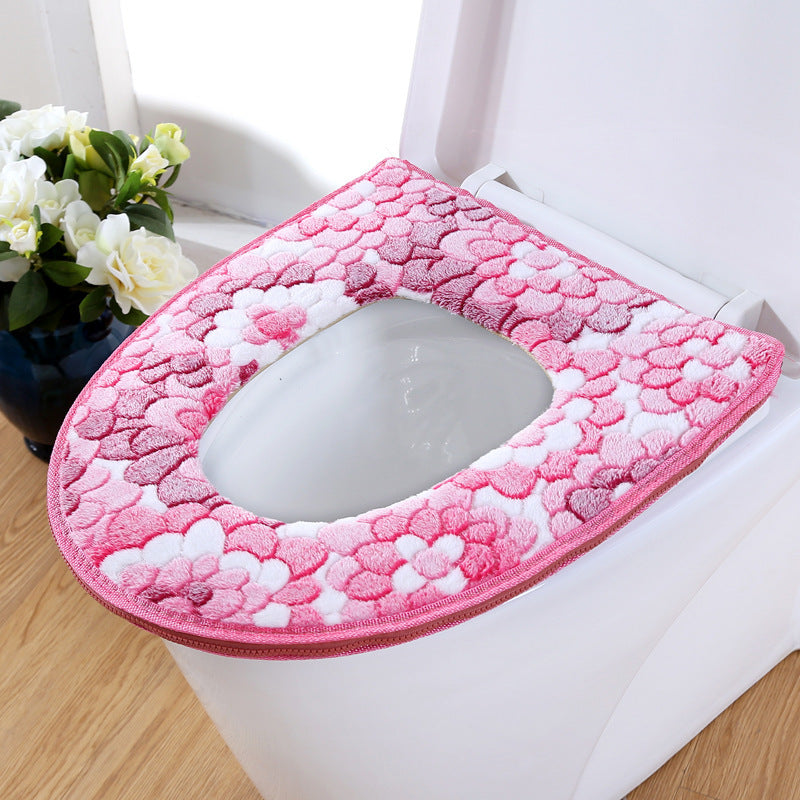 3pcs Toilet Seat Cover Pads Thick Coral Fleece  Cushion  Cushion Four Seasons Closestool Cushion Sets of Zipper
