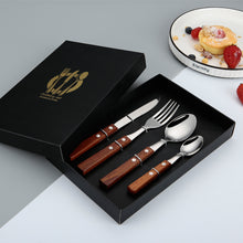 Lade das Bild in den Galerie-Viewer, 304 Stainless Steel Flatware Sets 4PCs Rosewood Wooden Handle Knife, Fork and Spoon with Storage Bag
