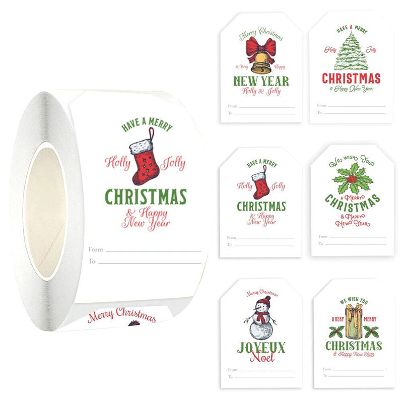 2x300pcs 6 Designs Square Christmas Label Merry Christmas Gift Stickers tape