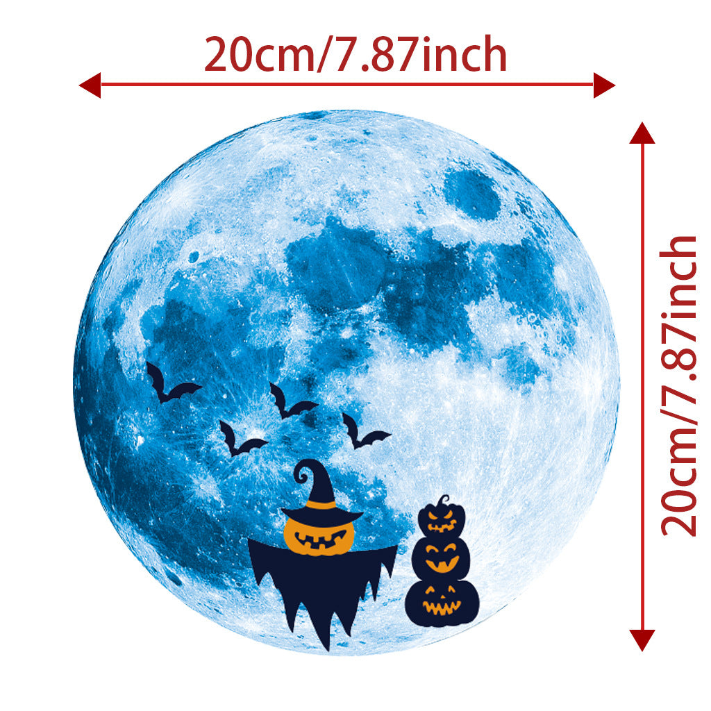 2PCs Halloween Wall Glass Decoration Blue Moon Glow Sticker