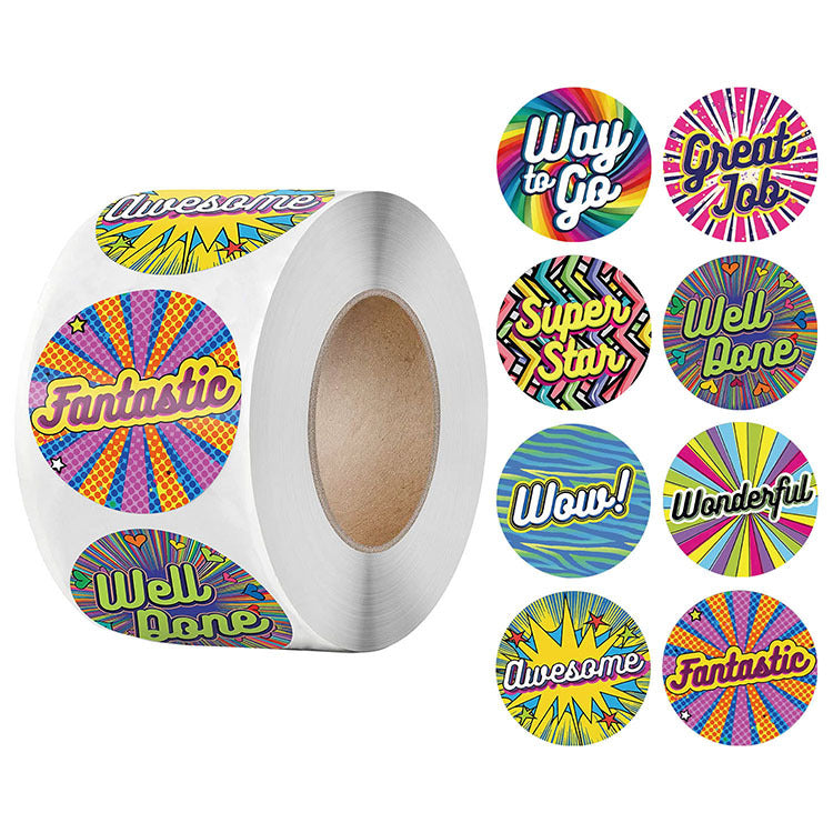 2x500pcs Xmas Christmas  Stickers Roll Label Student Reward Praise Great Job Self-Adhesive during School Season