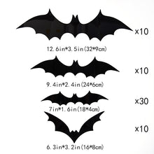 Load image into Gallery viewer, 12/24/60PCs Halloween Decoration Set PVC Wall Stickers 3D Bat Purple Orange
