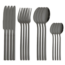 Lade das Bild in den Galerie-Viewer, 304 Stainless Steel Flatware Sets Golden Square Handle Steak Knife, Fork and Spoon 16pcs
