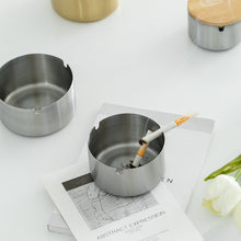 Lade das Bild in den Galerie-Viewer, Ashtray Stainless Steel Ash Tray  Lid Prevent Fly Ash s Bamboo Cover Cigarette Set Ashtray
