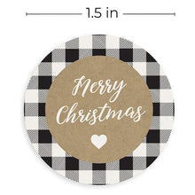 Load image into Gallery viewer, 2x500pcs Xmas Christmas  Stickers Roll Label  Black and White Plaid Merry  Gift
