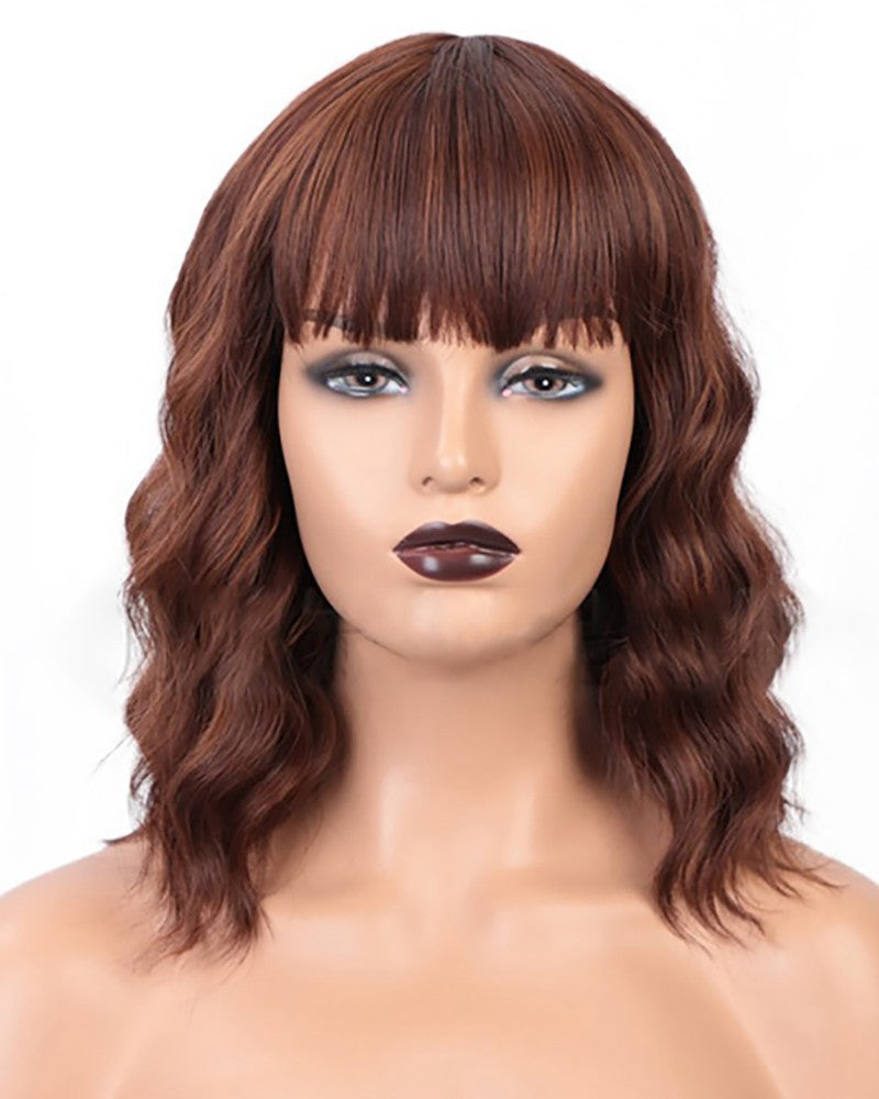 Women Wig Brown Short Curly Hair Short Headgear W130