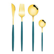 Lade das Bild in den Galerie-Viewer, 304 Stainless Steel Flatware Sets 4 Pcs/set Bright Gold-Plated Tableware Steak Knife and Fork Spoon
