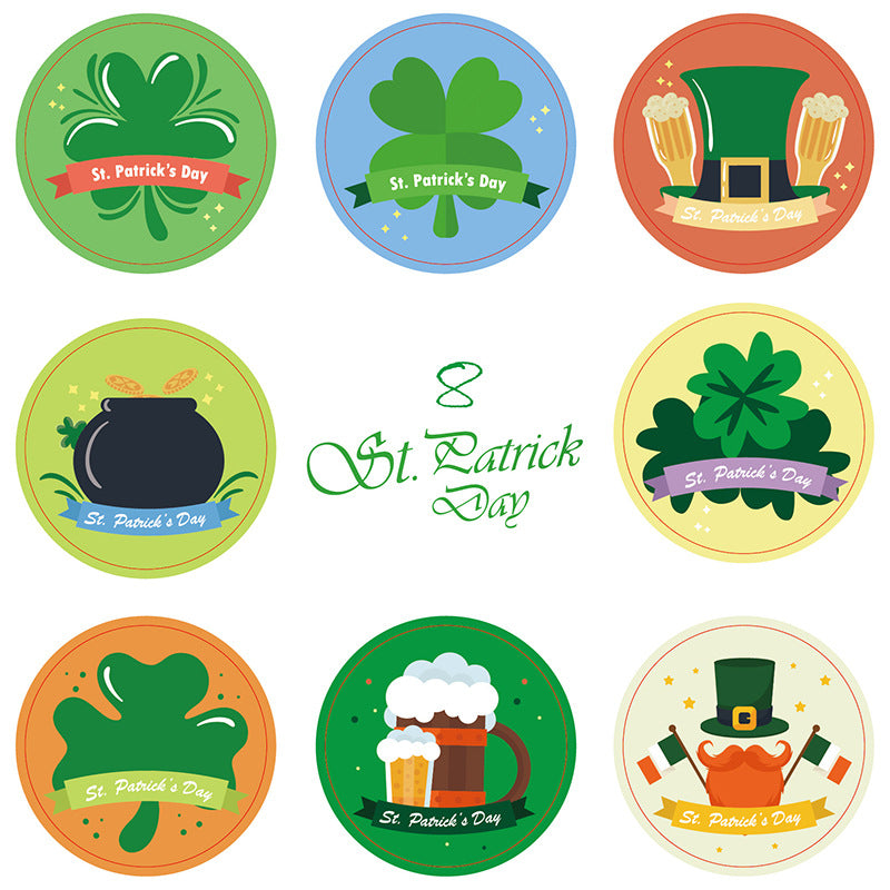 2x500pcs Christmas Xmas 8 Kinds of Green Hat Four-Leaf Clover Irish St. Patrick's Day Stickers tape