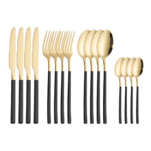 Lade das Bild in den Galerie-Viewer, 304 Stainless Steel Flatware Sets Golden Square Handle Steak Knife, Fork and Spoon 16pcs
