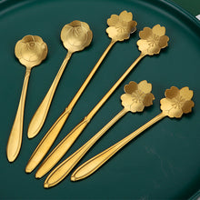 Lade das Bild in den Galerie-Viewer, 304 Stainless Steel Flatware Sets Long Cherry Blossom Spoon Gold Coffee Stir Spoon
