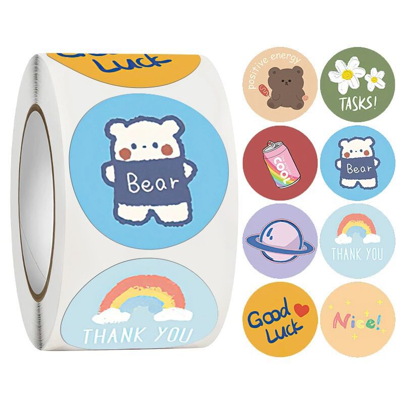 2x500pcs Christmas Xmas Bear Rainbow Thank You Children Reward Encourage Chinese and English Label Sticker tape