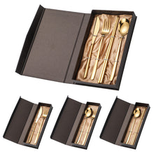 Lade das Bild in den Galerie-Viewer, 304 Stainless Steel Flatware Sets Portable Knife Fork Spoon Chopsticks Gift Box Golden 2Pcs/4PCs
