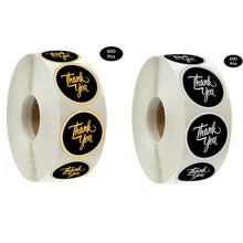Load image into Gallery viewer, 2x500pcs Christmas Xmas Black Background Gold Word Silver Word Thank You Sticker Gift Label tape
