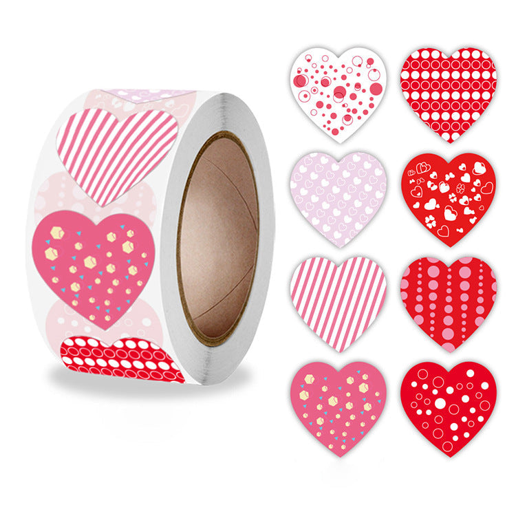 2x500pcs Xmas Christmas  Stickers Roll Label Waterproof 8 Kinds of Pink Love Pattern Valentine's Day Gift Self-Adhesive s
