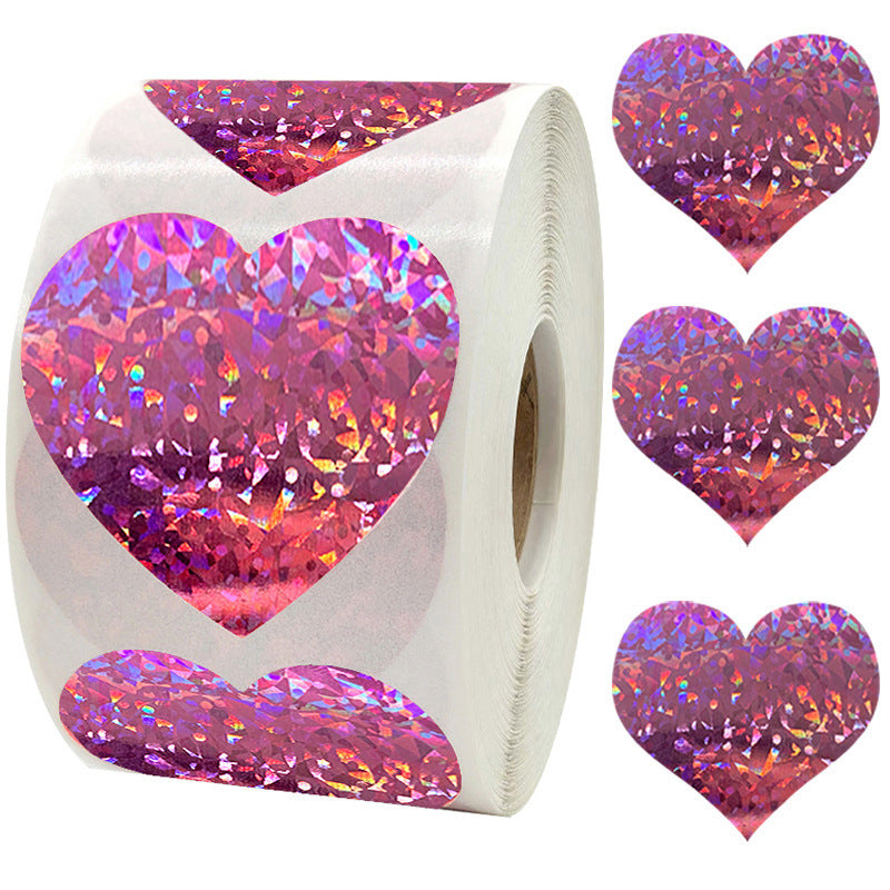 2x500pcs Christmas Xmas Pink Love Holographic Laser Valentine's Day Valentine's Day Stickers tape