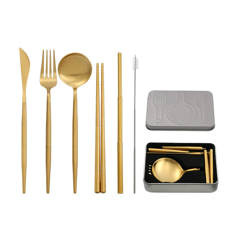 304 Stainless Steel Flatware Sets Green Gold Pink Gold Black Removable Portable Outdoor Tableware Set