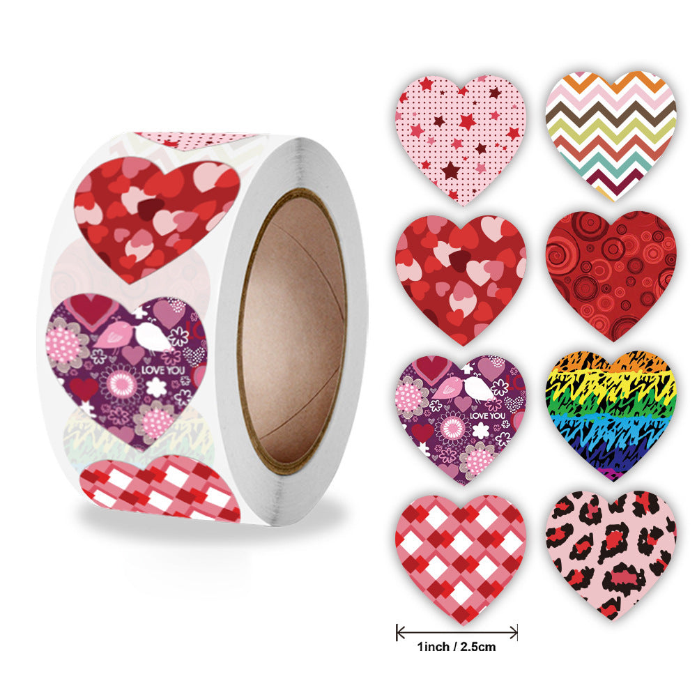2x500pcs Christmas Xmas Colorful Heart-Shaped Highlight Valentine's Day Gift Envelope Packaging Bag Decorative Stickers tape