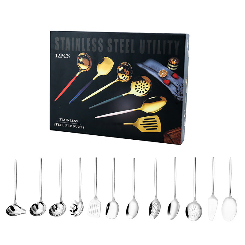 304 Stainless Steel Flatware Sets 12PCs Set Buffet Spoon Colander Shovel