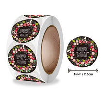 Load image into Gallery viewer, 2x500pcs Xmas Christmas  Stickers Roll Label Black Flower Hand Made with Love Baking Compensation
