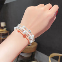 Load image into Gallery viewer, 2PCs Simple Double Layer Pearl Rhinestone Bracelet Christmas Children&#39;s Day Gifts for Girls
