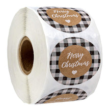 Load image into Gallery viewer, 2x500pcs Xmas Christmas  Stickers Roll Label  Black and White Plaid Merry  Gift
