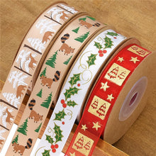 Load image into Gallery viewer, 3PCs Christmas Packing Materials 15mm Wide Printed Animal Christmas Fruit Ribbon Flowers Gift
