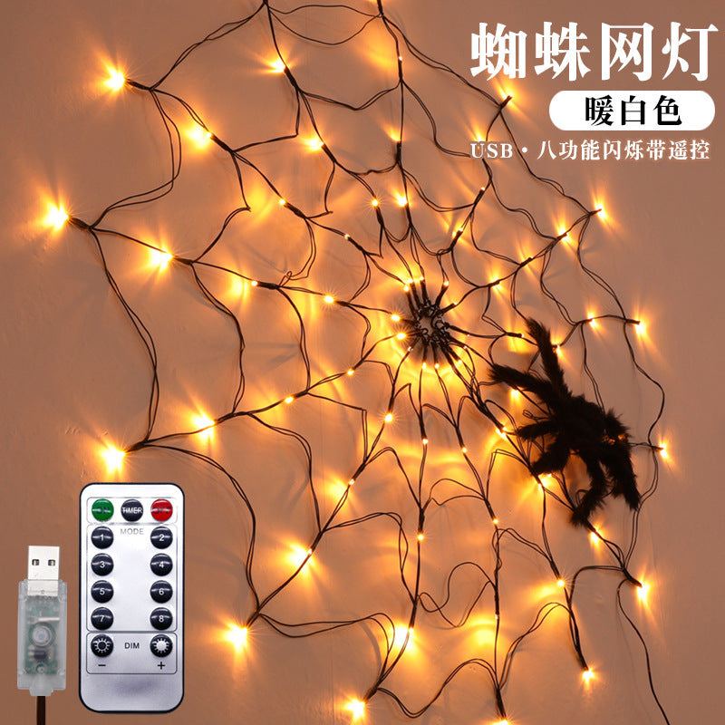 2x Halloween Xmas Christmas Gifts Decoration Led Spider Net Light Atmosphere Layout Ghost Festival Props
