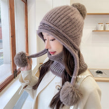 Load image into Gallery viewer, Warm Winter Knit Beanie Hats Wool Cover Cold Protection in Winter Warm Velvet Padded Thickened Fur Ball Ear Protection Unisex

