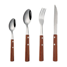 Lade das Bild in den Galerie-Viewer, 304 Stainless Steel Flatware Sets 4PCs Rosewood Wooden Handle Knife, Fork and Spoon with Storage Bag
