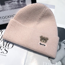 Load image into Gallery viewer, Warm Winter Knit Beanie Hats Autumn and Winter Bear Embroidery Wool Women Street Warm Ear Protection Male Unisex
