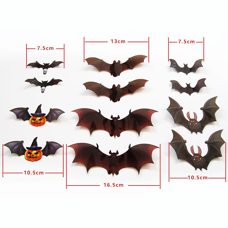 24PCs Halloween Wall Decoration 3D Colorful Bat