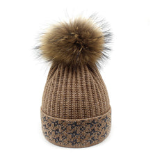 Lade das Bild in den Galerie-Viewer, Warm Winter Knit Beanie Hats Autumn and Winter New Raccoon Fur Ball Women's Silver Silk Thermal Head Cover Unisex
