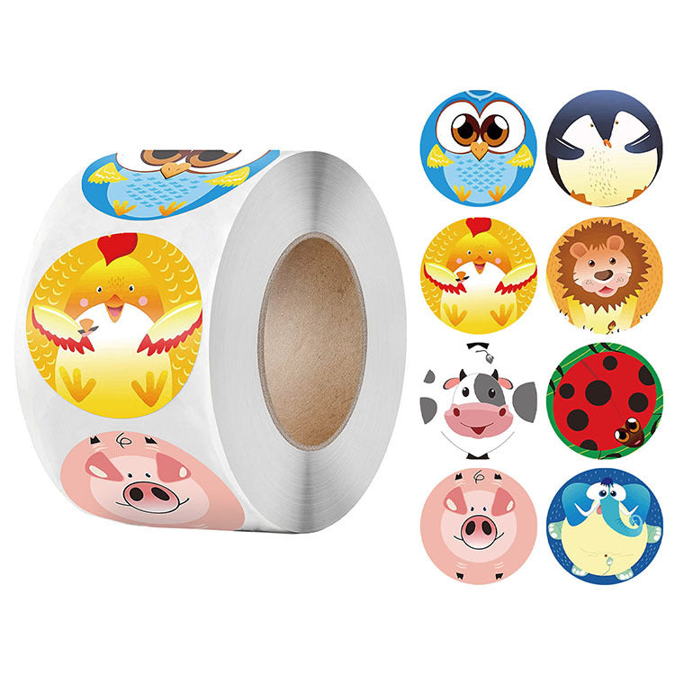 2x500pcs Xmas Christmas  Stickers Roll Label Children's Animal World Owl Ladybug Award Incentive Toy Sealing